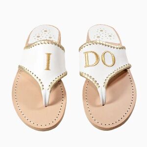 Jack Rogers Women’s 8 I DO White Leather & Gold Embroidered Wedding Sandals EUC